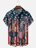 Moisture Wicking American Flag BBQ Party Skull Patriotic Chest Pocket Hawaiian Shirt