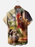 Moisture-wicking Funny Rooster "Surprise" Art Chest Pocket Hawaiian Shirt