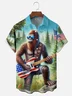 Moisture-wicking American Flag Bigfoot Guitar Rock Chest Pocket Hawaiian Shirt