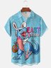 Moisture-wicking Happy Easter Dinosaur Egg Blue Chest Pocket Casual Shirt
