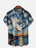 Moisture-wicking Starry Night Cat Chest Pocket Casual Shirt