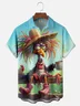 Tall Size Moisture-wicking Early Chicken Drinks Coffee Chest Pocket Hawaiian Shirt
