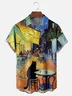Moisture-wicking Cafe Terrace at Night Black Cat Chest Pocket Casual Shirt