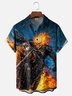 Moisture-wicking Skull Knight Flame Motorcycle Chest Pocket Casual Shirt