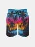 Men's Swim Trunks Hawaiian Tropical Palm Tree Beach Shorts with Pockets