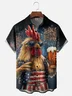 Tall Size Moisture-wicking American Flag Rooster Beer Chest Pocket Casual Shirt
