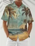Moisture Wicking Beach Scenery Coconut Trees Chest Pocket Casual Shirt
