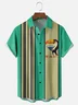 Moisture Wicking Striped Cocktail Toucan Chest Pocket Bowling Shirt