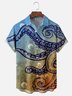 Moisture-wicking Octopus Marine Life Gradient Color Chest Pocket Casual Shirt