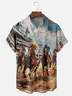 Men's Kentucky Derby Attire Moisture-wicking Horse Racing Festival Art Oil Painting Chest Pocket Casual Shirt