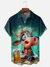 Tall Size Moisture Wicking Cow Beer Chest Pocket Hawaiian Shirt