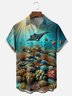 Moisture-wicking Coral Manta Ray Fish Marine Life Chest Pocket Hawaiian Shirt