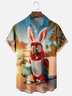 Moisture-wicking Happy Easter Parrot Bunny Cocktail Water Beach Chest Pocket Casual Shirt