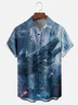 Moisture-wicking Star Spaceship Universe Planet Chest Pocket Casual Shirt
