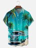 Tall Size Moisture-wicking Vintage Car Palm Tree Chest Pocket Hawaiian Shirt