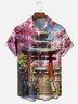 Moisture-wicking American Retro Japanese Culture Sakura Art Painting Chest Pocket Casual Shirt