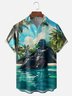 Moisture-wicking Star Swimming Pool Coconut Trees Chest Pocket Casual Shirt