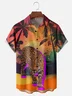 Moisture-wicking Palm Tree Cheetah White Art Lotus Chest Pocket Hawaiian Shirt