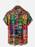 Moisture Wicking Abstract Geometric Paneling Check Chest Pocket Hawaiian Shirt