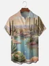 Moisture-wicking Desert Next Door Oasis Cactus Art Chest Pocket Casual Shirt