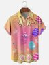 Moisture-wicking Easter Bunny Eggs Gradient Color Chest Pocket Casual Shirt