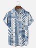 Moisture Wicking Abstract Geometric Paneling Check Chest Pocket Hawaiian Shirt