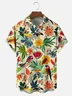 Moisture-wicking Tropical Palm Tree Parrot Floral Chest Pocket Hawaiian Shirt