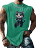 Mens Crewneck Tank Tops Weird Cat Beach Sleeveless Shirt