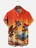 Moisture Wicking Funny Leopard Chasing Chicken Chest Pocket Hawaiian Shirt