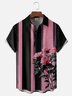 Moisture Wicking Stripes Floral Chest Pocket  Bowling Shirt