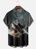 Moisture-wicking Shark Rider Cat Funny Chest Pocket Casual Shirt