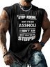 Mens Crewneck Tank Tops Stop Stupid Beach Sleeveless Shirt