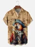 Moisture-wicking Map Pirate Parrot Chest Pocket Hawaiian Shirt