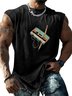 Mens Crewneck Tank Tops Vintage Tape Beach Sleeveless Shirt