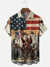 Moisture-wicking American Flag Dinosaur Bigfoot Independence Day Chest Pocket Casual Shirt