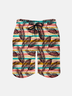 Men's Swim Trunks Hawaiian Tropical Leaves Striped Beach Shorts with Pockets