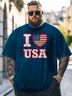 Big Size Men's Independence Day "I Love America" ​​Loose T-shirt