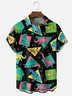 Moisture Wicking Geometric Dinosaur Chest Pocket Hawaiian Shirt