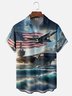 Moisture-wicking Memorial Day Navy Aircraft Carrier American Flag Chest Pocket Casual Shirt