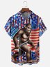 Moisture-wicking American Flag Bigfoot Art Independence Day Chest Pocket Casual Shirt