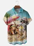 Moisture-wicking Hermit Crab Cat Vacation Beach Fun Chest Pocket Hawaiian Shirt