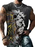 Mens Crewneck Tank Tops Lion Beach Sleeveless Shirt