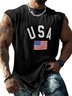 Mens Crewneck Tank Tops American Flag USA Beach Sleeveless Shirt