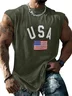 Mens Crewneck Tank Tops American Flag USA Beach Sleeveless Shirt