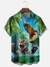 Moisture-wicking Cat Alligator Selfie Chest Pocket Hawaiian Shirt