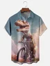 Moisture-wicking Dinosaur Bicycle Fun Chest Pocket Casual Shirt