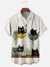 Moisture-wicking Cat Potted Plants Chest Pocket Hawaiian Shirt