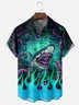Moisture-wicking Marine Life Flame Shark Chest Pocket Hawaiian Shirt