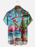 Moisture Wicking Christmas in July Flamingo Chest Pocket Hawaiian Shirt