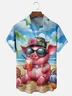 Moisture-wicking Piggy on Vacation Chest Pocket Hawaiian Shirt